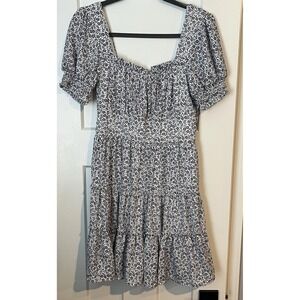 NWT Milkmaid Feminine Dress Womens M White/Floral Puff Sleeve Lined Smocking